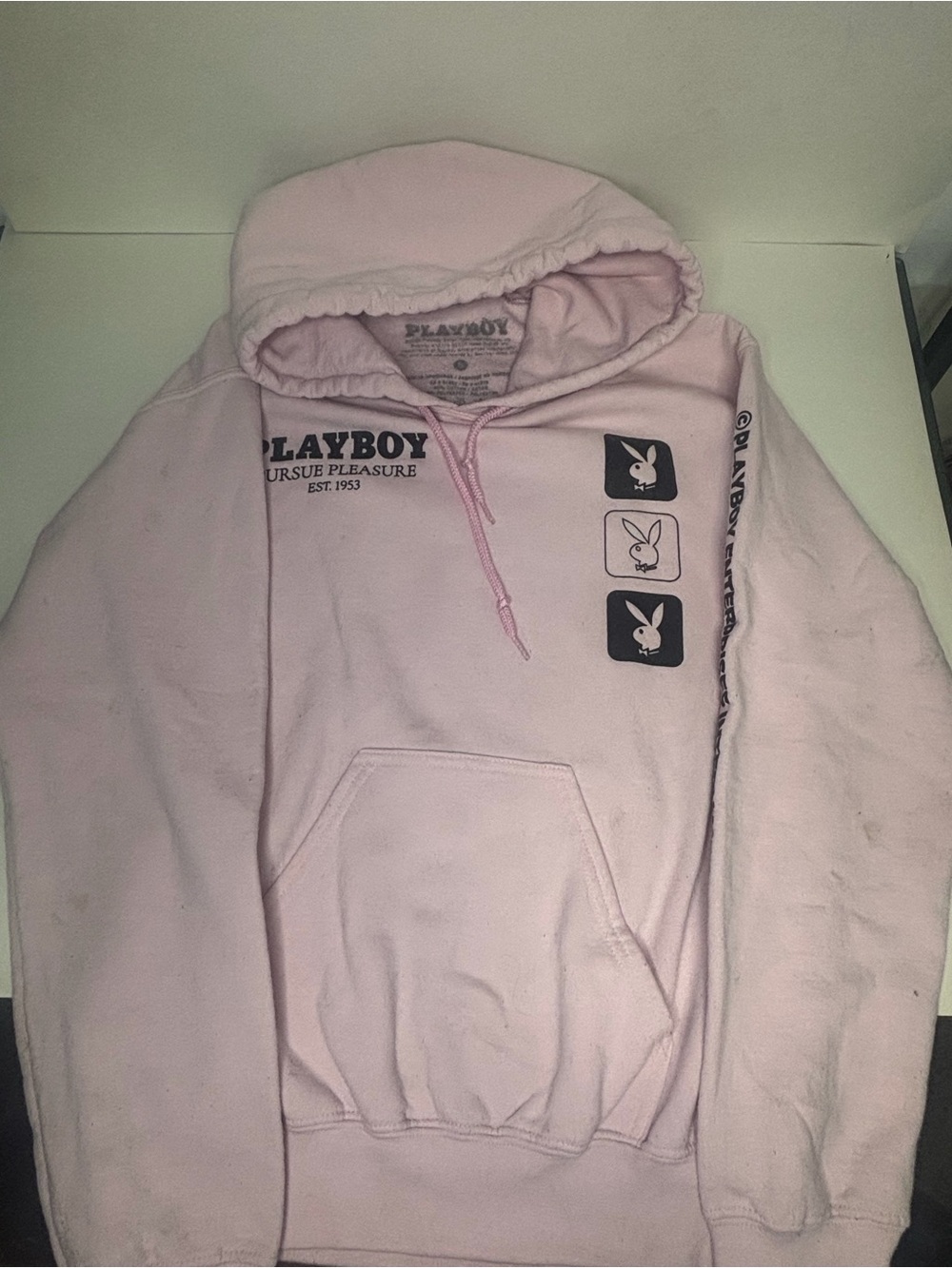 Playboy Pursue Pleasure Hoodie Pink Bunny Logo Size Small Spencer’s